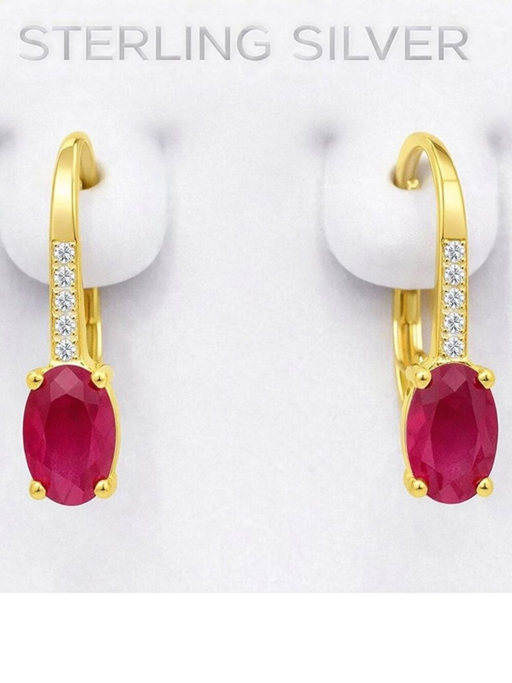 Genuine 2.30 Cts Ruby & W/Sapphire Dangling Earrings 14k Gold Plated (.925)